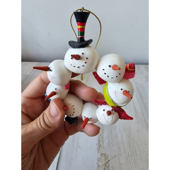 snowman wreath unique ornament top hat Xmas tree glitter - Picture 2 of 8